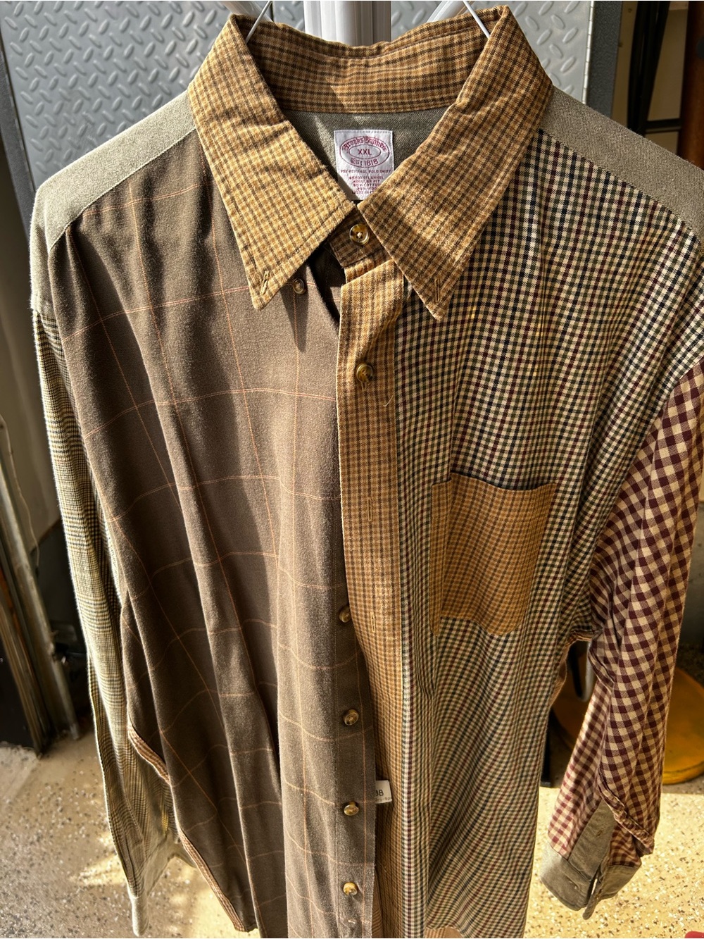 Brooks Brothers Patchwork Check Button-Down Shirt in Brown and Tan